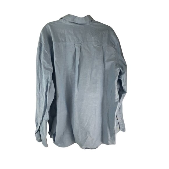 Chaps Mens Stretch Cotton Long Sleeve Button-Down Shirt XXL Blue Embroidery Logo - Picture 4 of 9